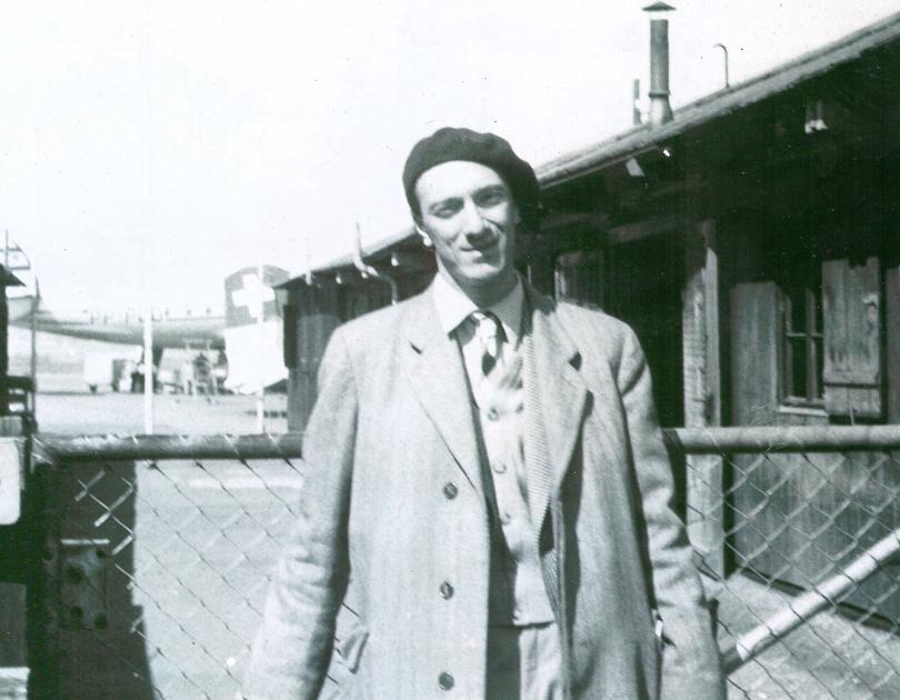 Sebastian Benda at Zurich airoport leaving to Brazil, 1952