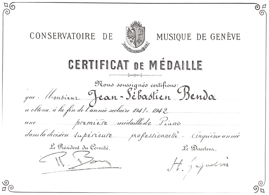 Medal of Studies Certificate 1942