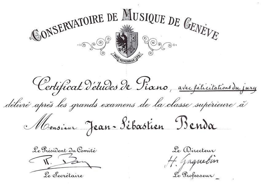 Certificate of Piano Studies