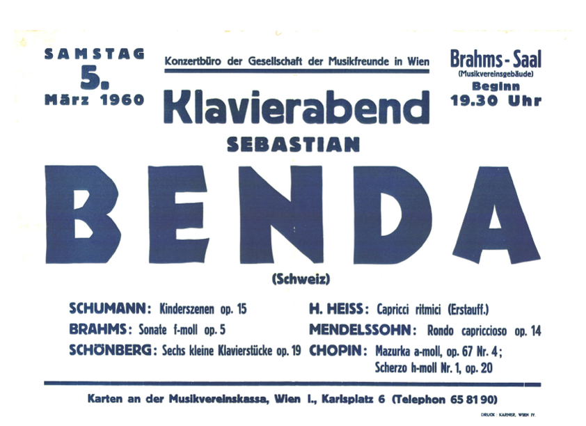 Wien- Klavierabend Musikverein 1960