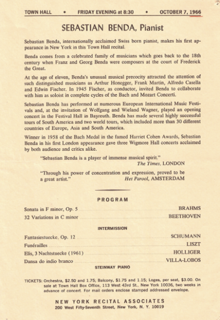 Second page Town Hall, New York, 1966