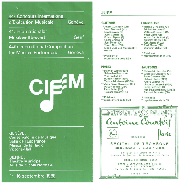 Jury at the 44th International Competition for Musical Performers, Geneva 1988